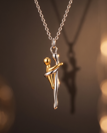 Collier Mère & Enfant, pendentif or et argent en lumière chaude