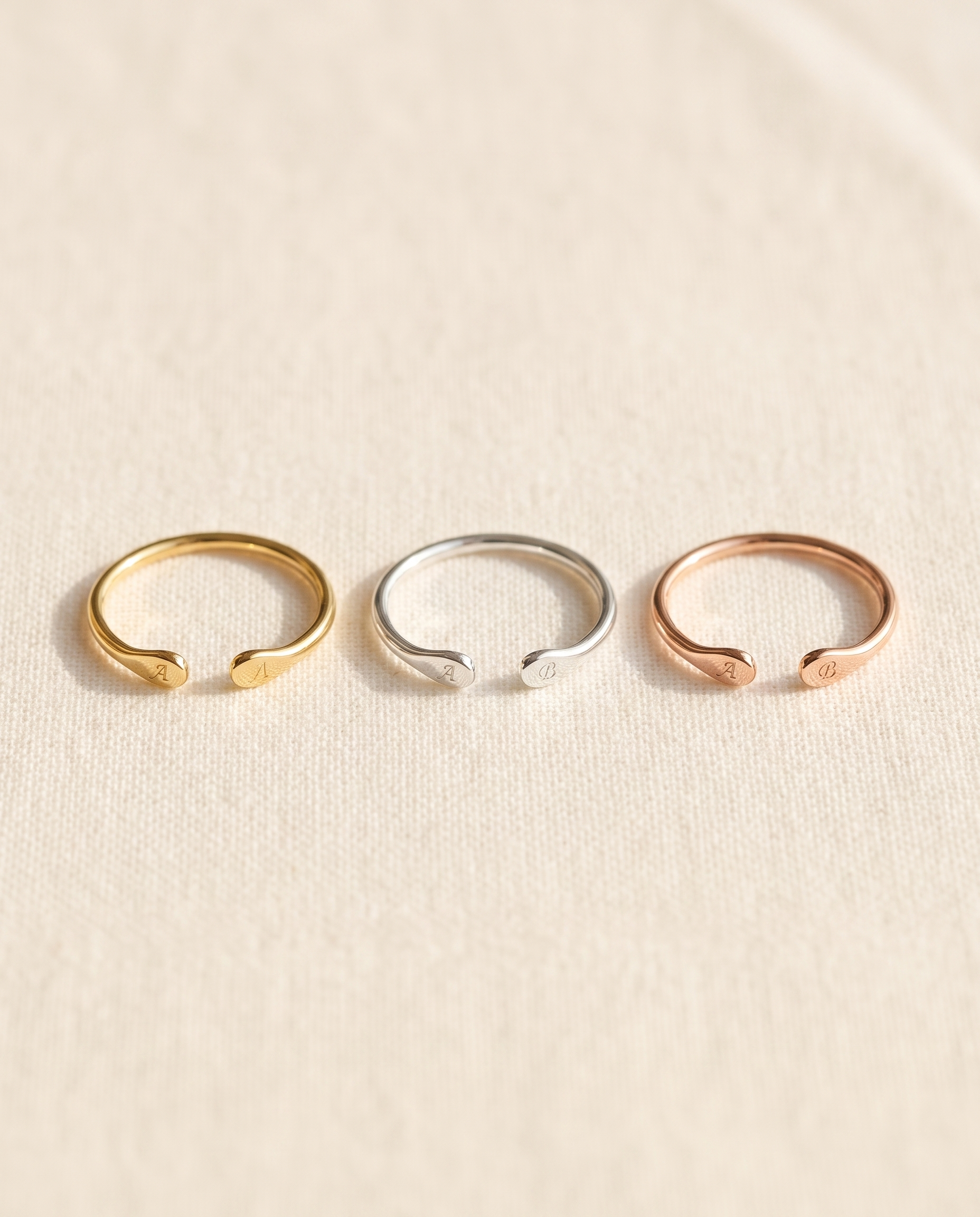 Bague Whisper en trois couleurs : plaqué or, argent et or rose